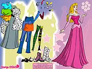 The character Sleeping Beauty being dressed in either a new fashionable gown or her classic pink dress in the game Sleeping Beauty Dressup Online.