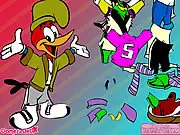 The cartoon character Woody Woodpecker wearing a funny outfit in the free online dressup game