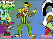 Screenshot of the Big Bert Dressup game showing the Bert character from Sesame Street ready to be styled with new clothes and funny accessories. Play free online.