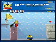 Buzz Lightyear jumping off a rubber ball to a shelf in the free Toy Story Jump online game