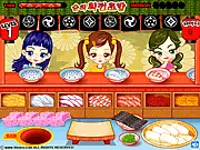 Sue Sushi online cooking game screenshot – make sushi rolls with rice, wasabi, and nori