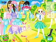 Model wearing a ruffled floral dress, Favorite Flirty Dresses game screenshot, play free summer fashion game online