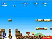 The Great Giana Sisters classic online game screenshot, a sprite of Giana with spiky hair jumping over an enemy in a side-scrolling level