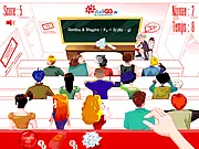 Screenshot of the Crazy Amphi game showing a professor throwing an object towards students in a lecture hall. Play the free online throwing game on PlayArcadeHub.
