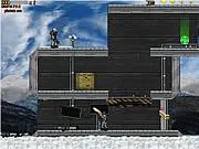 Intrusion game free online action sidescroller gameplay screenshot showing player character shooting at robot enemies