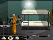 Arrival in Hell free online game screenshot, character in a dark prison cell with inmates, mysterious point-and-click adventure game, PlayArcadeHub