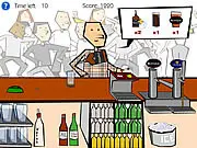 Screenshot of a bartender quickly mixing and serving drinks in the free online time-management game The Bar