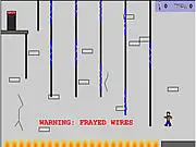 Jim running away from gangsters and hazards inside a complex in the free online action game Run Jim Run