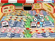 Bad Cat Whack-a-Mole game screen showing several mischievous cats trying to steal fish in a market