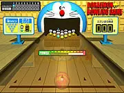 Doraemon Bowling game screenshot, Doraemon character, bowling alley, free online sports game on PlayArcadeHub