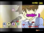 The Leet Street Boys band performing on stage in the music rhythm game, with musical notes falling down