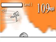 Screenshot of the Orange Runner game in action, showing the main character running and jumping over spikes to collect a speed boot icon