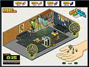 Screenshot of the Habbo Hotel Furni Placement game, showing a pixelated room with furniture being placed