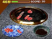 Grilling meat on a barbecue grill in Chinese Meat game