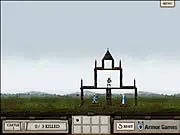 Screenshot of the Crush The Castle game showing a catapult preparing to launch a rock at a detailed wooden and stone fortress.
