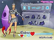 Space Girl Dress Up free online game screenshot, showing a girl in a customizable futuristic space suit