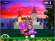Princess Bella's Royal Ride game screenshot featuring the princess in a horse-drawn carriage on a fun, colorful online track.