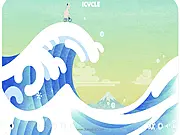 Gameplay screenshot of the game Icycle showing the naked character on his small bicycle cycling across a large, frozen icicle.