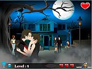 Kissing game where players help a couple kiss secretly at a Halloween party