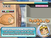 Gameplay screenshot of Cake Anthill showing a freshly fried funnel cake being decorated with powdered sugar and various sweet toppings in a festival setting.