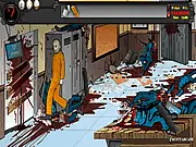 The dark and terrifying environment of the horror escape game Arrival in Hell II, showing a demonic creature in the shadows.