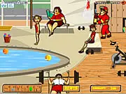 Naughty Gym Class game screenshot, gym setting, schoolgirls, point and click flash game on PlayArcadeHub