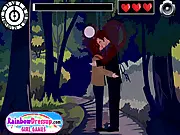The iconic couple, Bella and Edward, trying to share a romantic kiss while a watchful player tries to hide them from the surrounding observers in the Bella and Edward Kissing Online game.