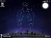 Starlight Xmas puzzle game screenshot, showing constellations forming a hidden Christmas picture in the night sky