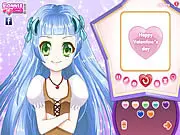 Anime girl with a romantic hairstyle and makeup from the Romantic Valentine Look dress up game