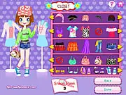 A girl character being styled with trendy clothes and accessories in the Dream Date Dress Up online fashion game.