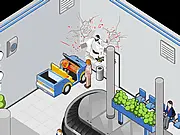 Cartoon character interacting with an object in the stylized airport lobby environment of the 5 Minutes to Die online game
