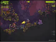 Zombotron online game screenshot - 2D platformer shooter action with character blasting a zombie mutant