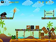 Mad Bombs 2 game screenshot, a cartoon zombie flying away from an explosion near a placed mad bomb.