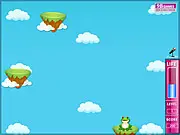 Frog Jump To Prince game screenshot, a cute green frog sitting on a lily pad in a pond, ready to jump towards a distant prince.