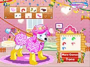 Fluffy Poodle Pet Salon Online free game showing a cute white poodle with accessories