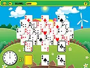 Frantic Farm Solitaire online game screenshot, showing farm-themed cards on the tableau, aiming to make pairs that sum to 11