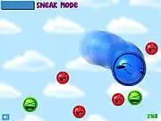 Happy Bubbles Dash Online Free Game showing a blue bubble collecting green bubbles and avoiding red bubbles