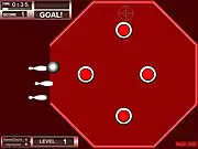 Pin Bowling free online game screenshot, ball on a pinball table aiming at bowling pins, pinball flippers and bumpers, PlayArcadeHub