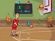 A player aiming a basketball at a hoop in the arcade-style, physics-based Basketball Exam online game