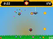 Bee Of The Weeks free online arcade game screenshot of a little bee collecting smiling flowers and avoiding insects on PlayArcadeHub