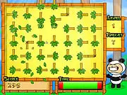 Free online puzzle game Link-Em Bamboo showing pipe-connecting gameplay and a cartoon panda