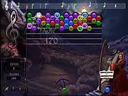 Screenshot of Goth BubbleJam online game showing dark-colored musical bubbles ready to be matched and shot.