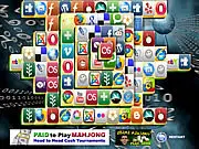 Internet Mahjong game board featuring tiles with social media logos and internet symbols arranged in a classic layout, free tile matching game online