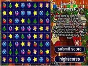 Christmas Rush Match 3 online game screenshot, play free holiday puzzle game, matching Christmas icons