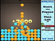 Gameplay screenshot of Bubblerize, showing a chaotic board filled with many colorful, round bubbles that are ready to be popped in groups of three or more.