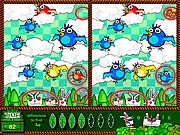 Two similar animated scenes featuring cute bunny characters with a halo, Bunny Angel! online spot the difference game.