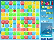 Play Fruiti Blox puzzle game online, capturing colored blocks to form fruit shapes like strawberries and watermelons.