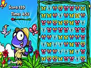 Zamba free online match-3 puzzle game screenshot, connecting colorful butterflies to score