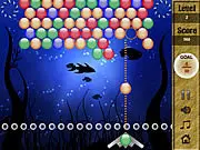 Screenshot of Seabed Bubble Shooter 3 free online game showing colorful bubbles underwater and a shooter cannon