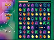 Screenshot of the Monster Gems game board filled with colorful, cartoon monsters. Two monsters are highlighted for a possible match-3 swap. Play free online puzzle game.